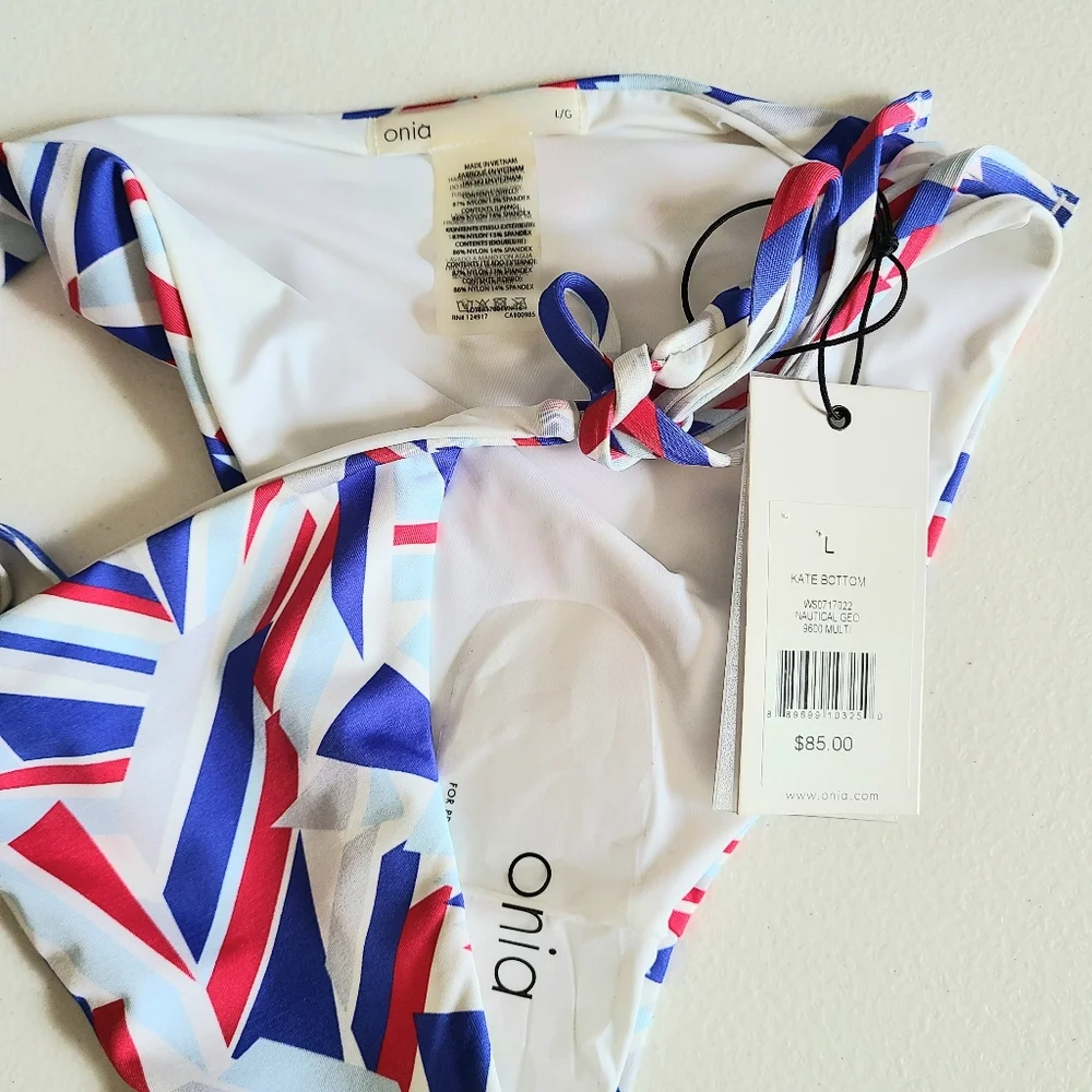 NWT Onia Kate Red Blue Nautical Geometric Bikini Bottom